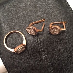 Vintage 14K yellow gold diamond earrings and ring set